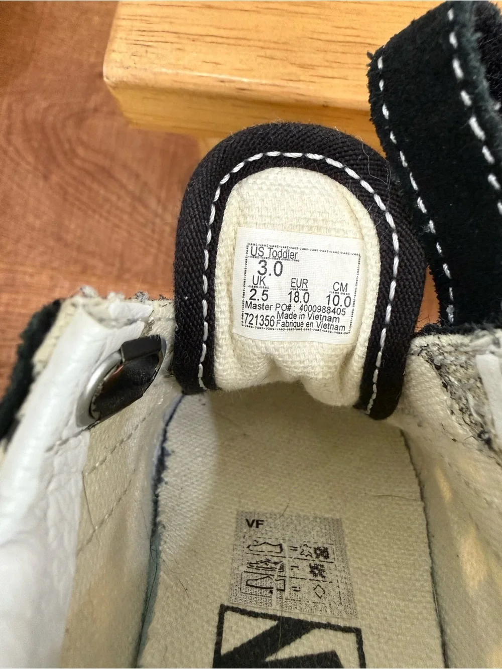 Toddler Black and Cream Checkerboard Slip-On Old Skool Vans with Velcro Straps
